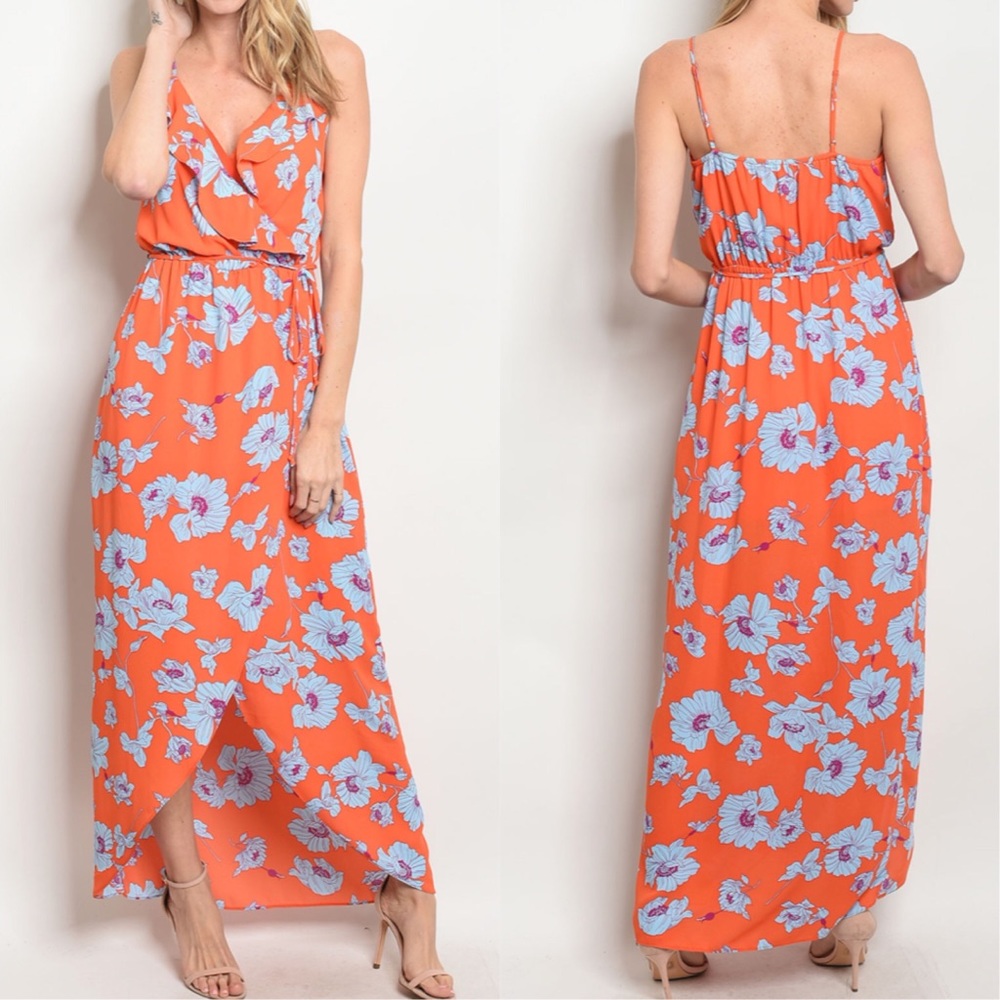 ☀️ORANGE BLUE FLORAL MAXI DRESS - Picture 2 of 10
